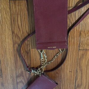 Anne Klein Wine Red Crossbody Bag with Gold Chain